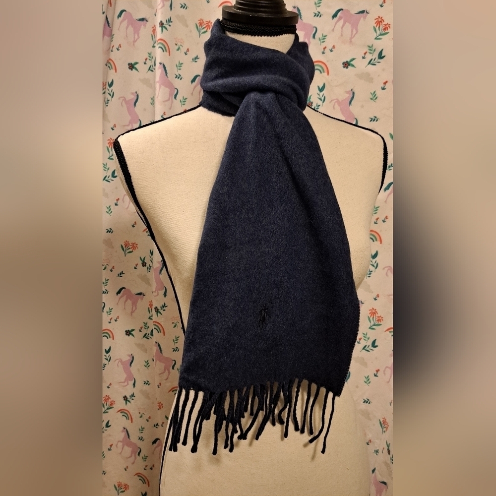 EUC Vintage Polo Ralph Lauren Navy Wool Unisex Winter Casual Everyday Scarf